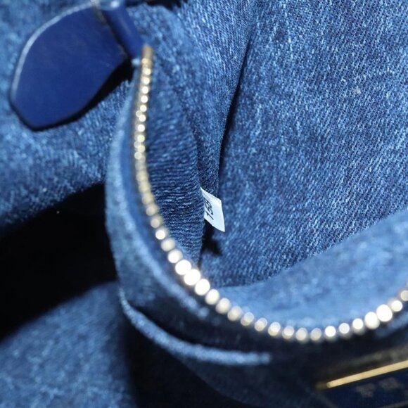 PRADA Canapa MM Hand Bag Denim Blue Gold Auth - Picture 10 of 16